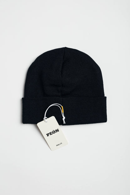 black cotton beanie with label